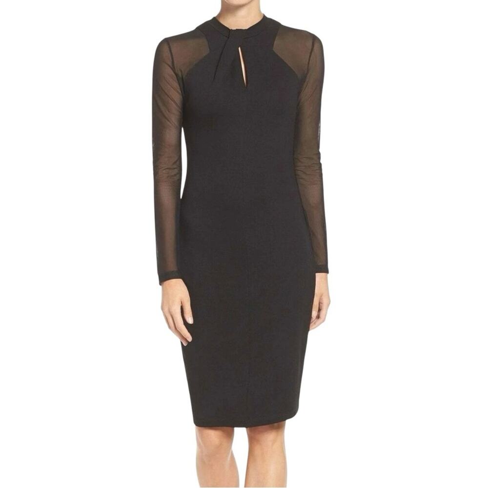 French Connection Women's 10 Tania Tuck Mesh Sleeve Sheath Black Dress